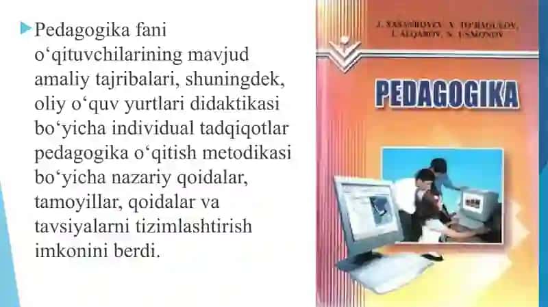 Pedagogika kollejlarida o'qitiladigan pedagogik fanlarning mazmunini yorituvchi me'yoriy xujjatlarni o'rganish va tahlil etish. 3