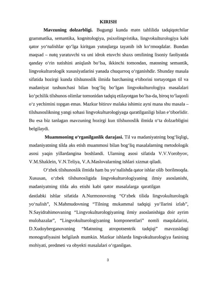 O‘ZBEK TILIDA “LINGVOKULTUREMALAR” VA ULARNING LINGVOKULTUROLOGIK TADQIQI 3