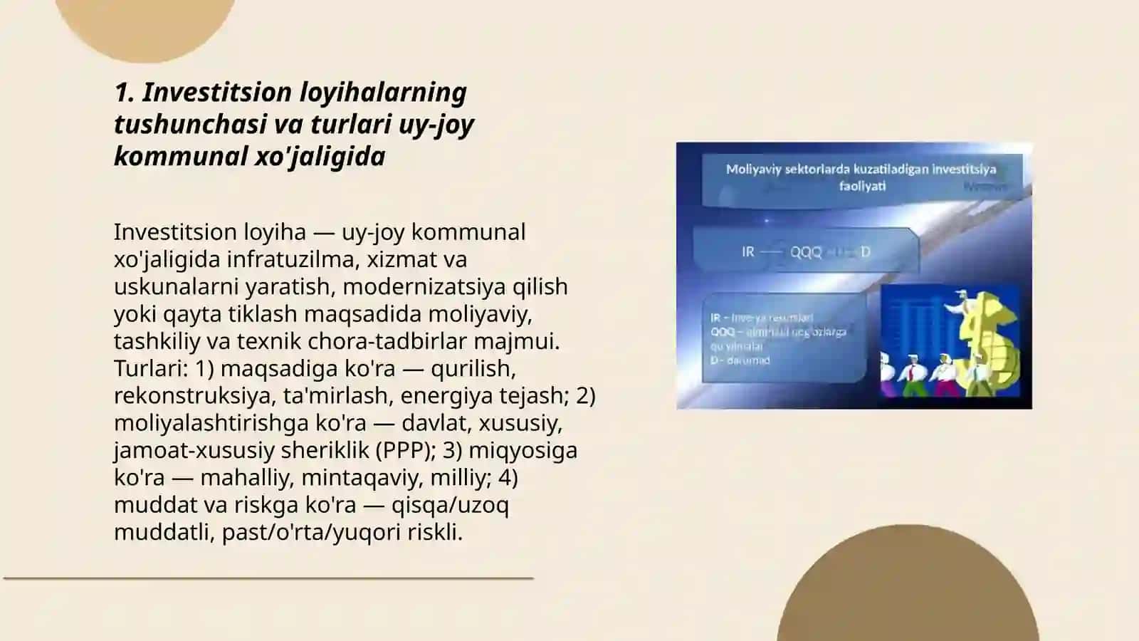 Uy - joy kommunal xo’jaligida investitsion loyihalarni rejalashtirish asoslari 3