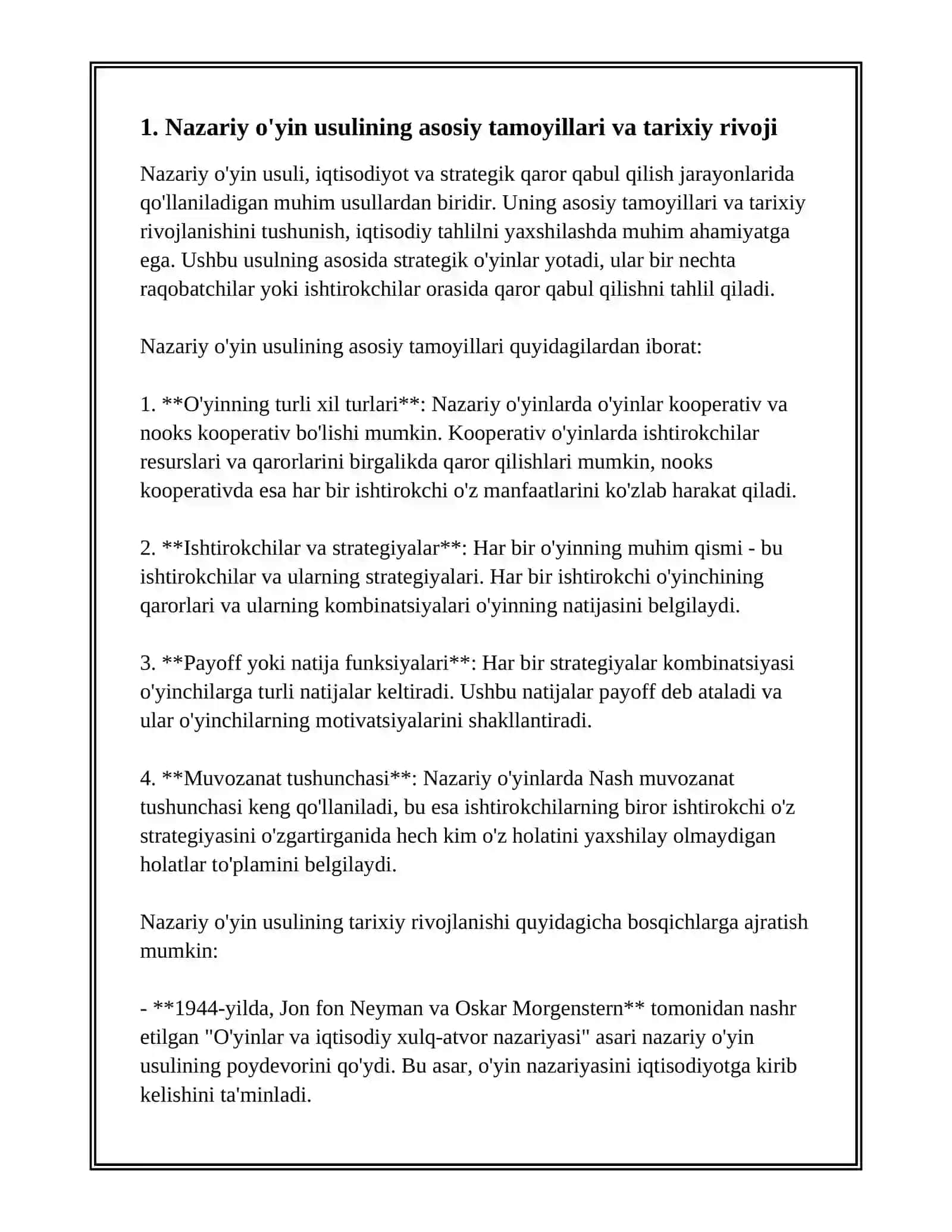 IQTISODIY TAHLIL. NAZARIY O'YIN USULI 3