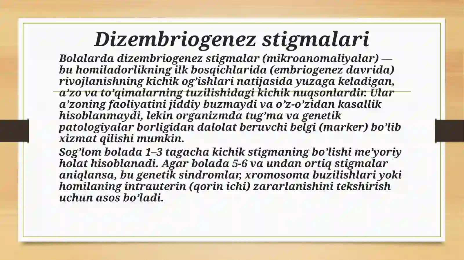 Bolalarda dizembriogenez stigmalar 3