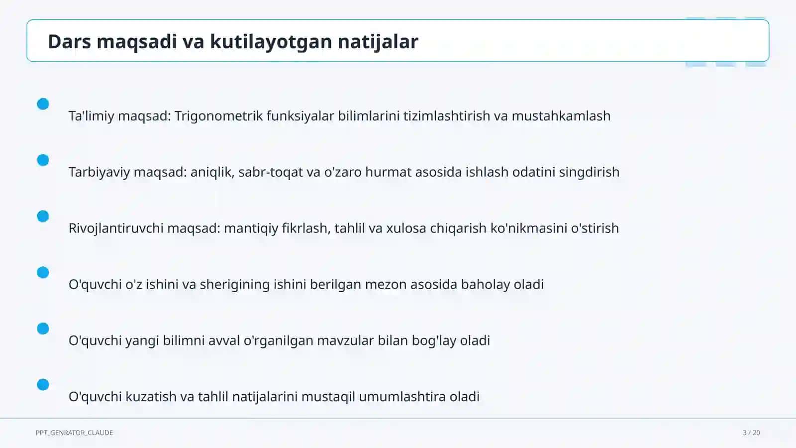 Trigonometrik funksiyalar (10-sinf) 3