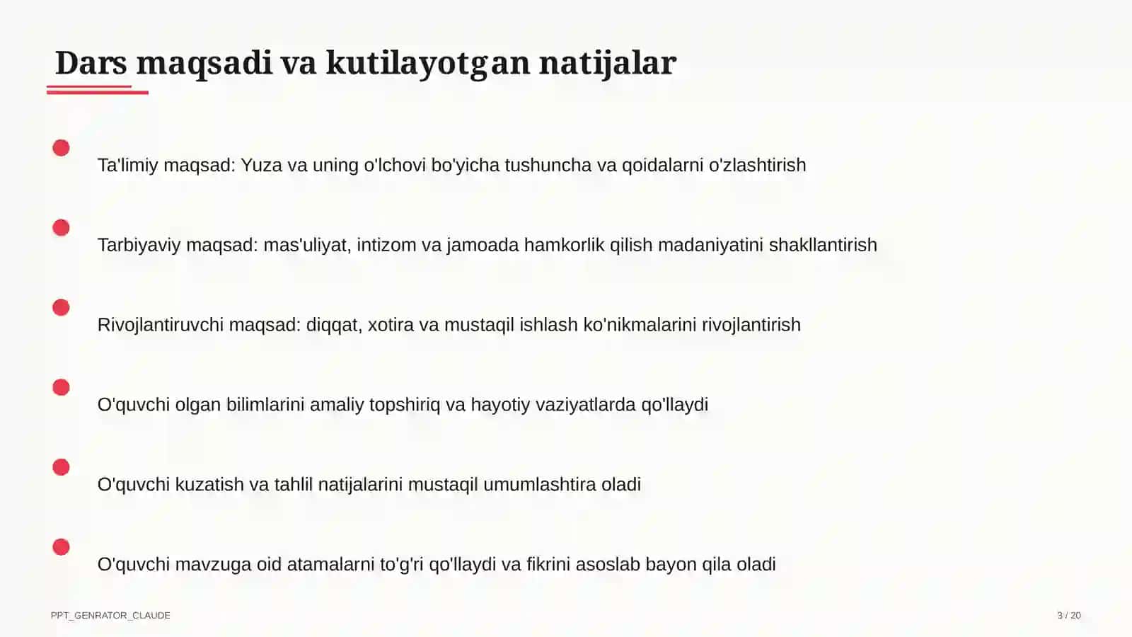 Yuza va uning o'lchovi (3-sinf) 3