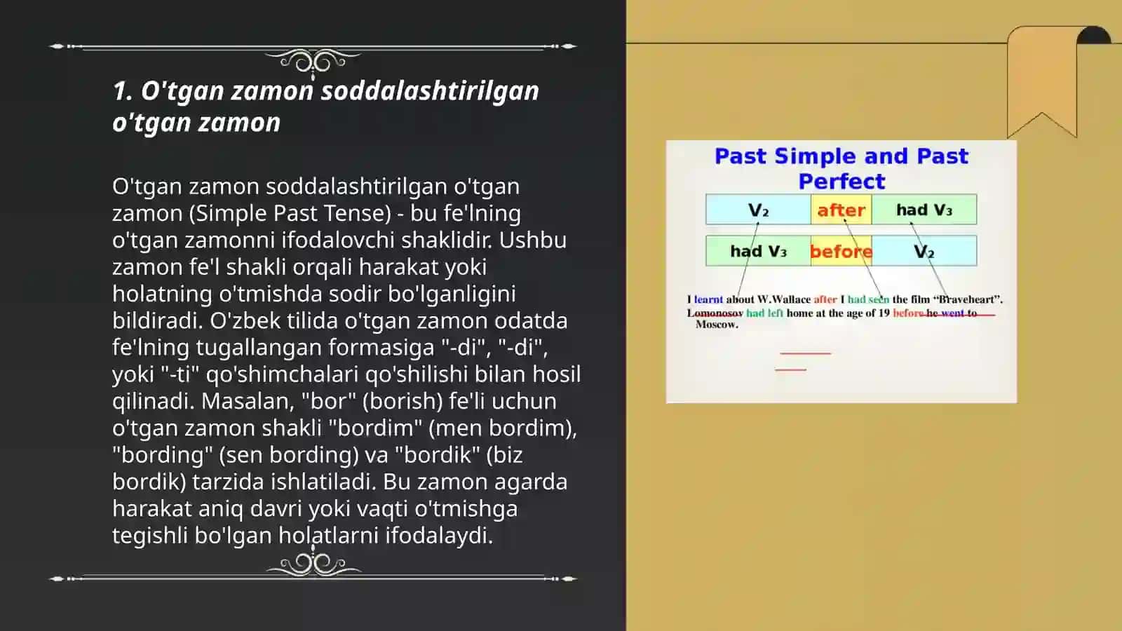 O'tgan zamon soddalashtirilgan o'tgan zamon 3