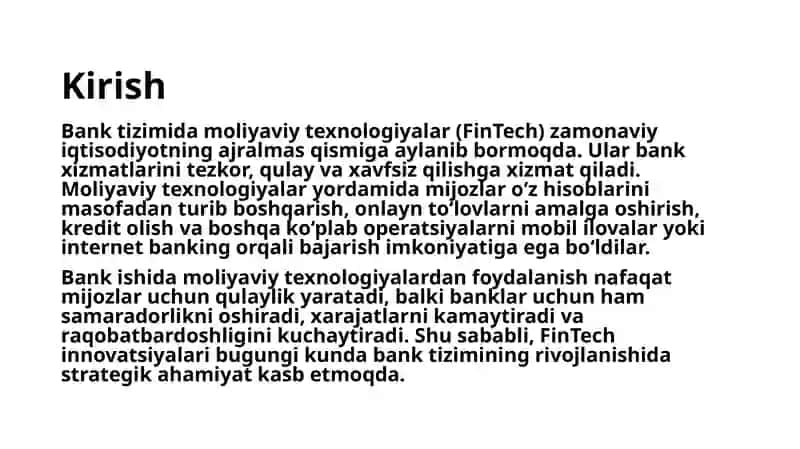 Bank ishida moliyaviy texnologiyadan foydalanish 3