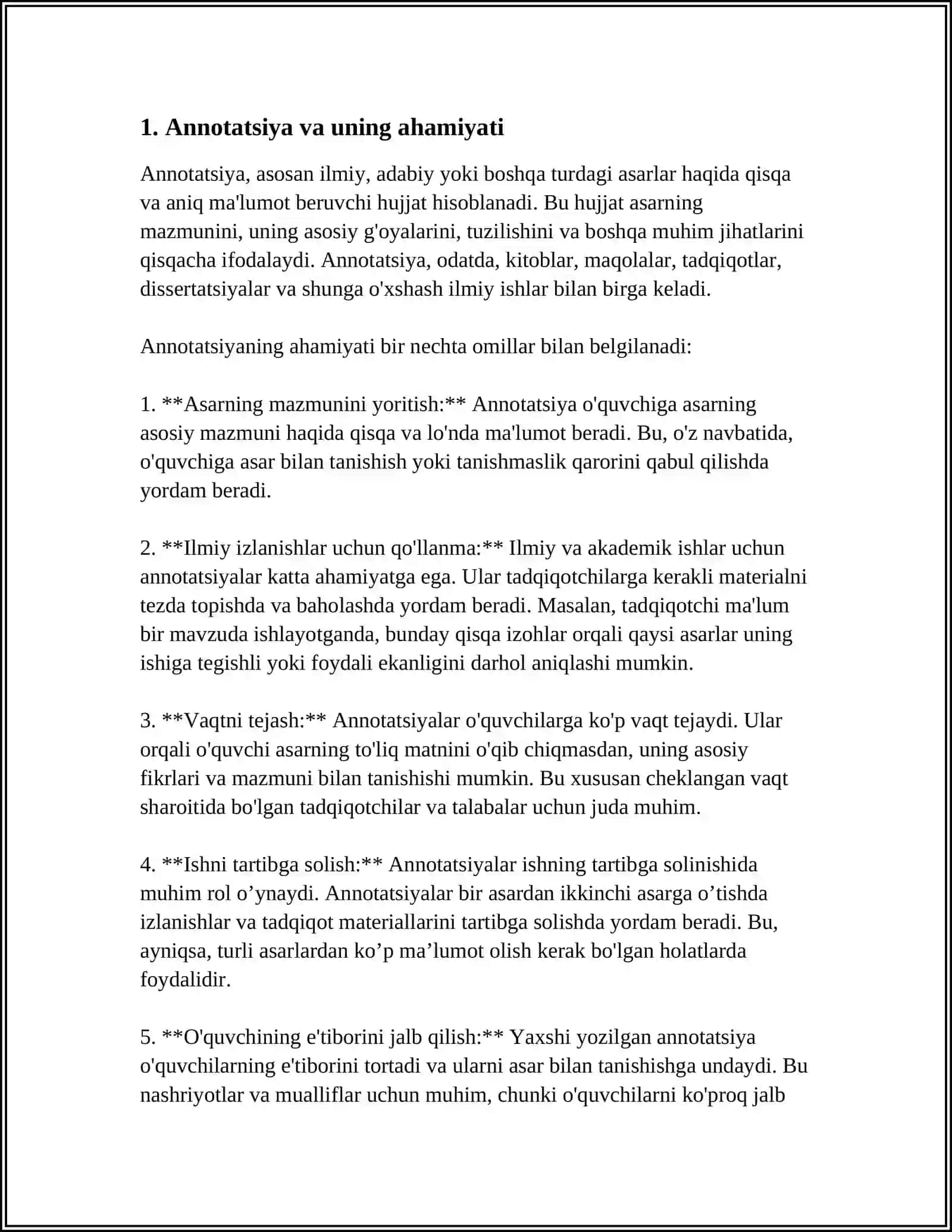 ANNOTATSIYA TAMOYILLARI.ANNOTATSIYA MATNINING TUZILISHI. ANNOTATSIYALAR UCHUN KALIT SÕZLARI TANLASH TAMOYILLARI 3