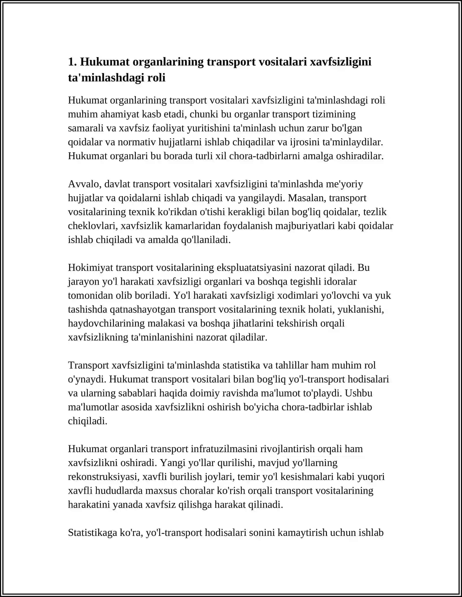 AVTOTRANSPORT VOSITALARI XAYDOVCHILARINING MALAKASINI OSHIRISH BOʻYICHA HUKUMAT ORGANLARI VAKOLATI, ASOSIY FUNKSIYALARI VA VAZIFALARI 3