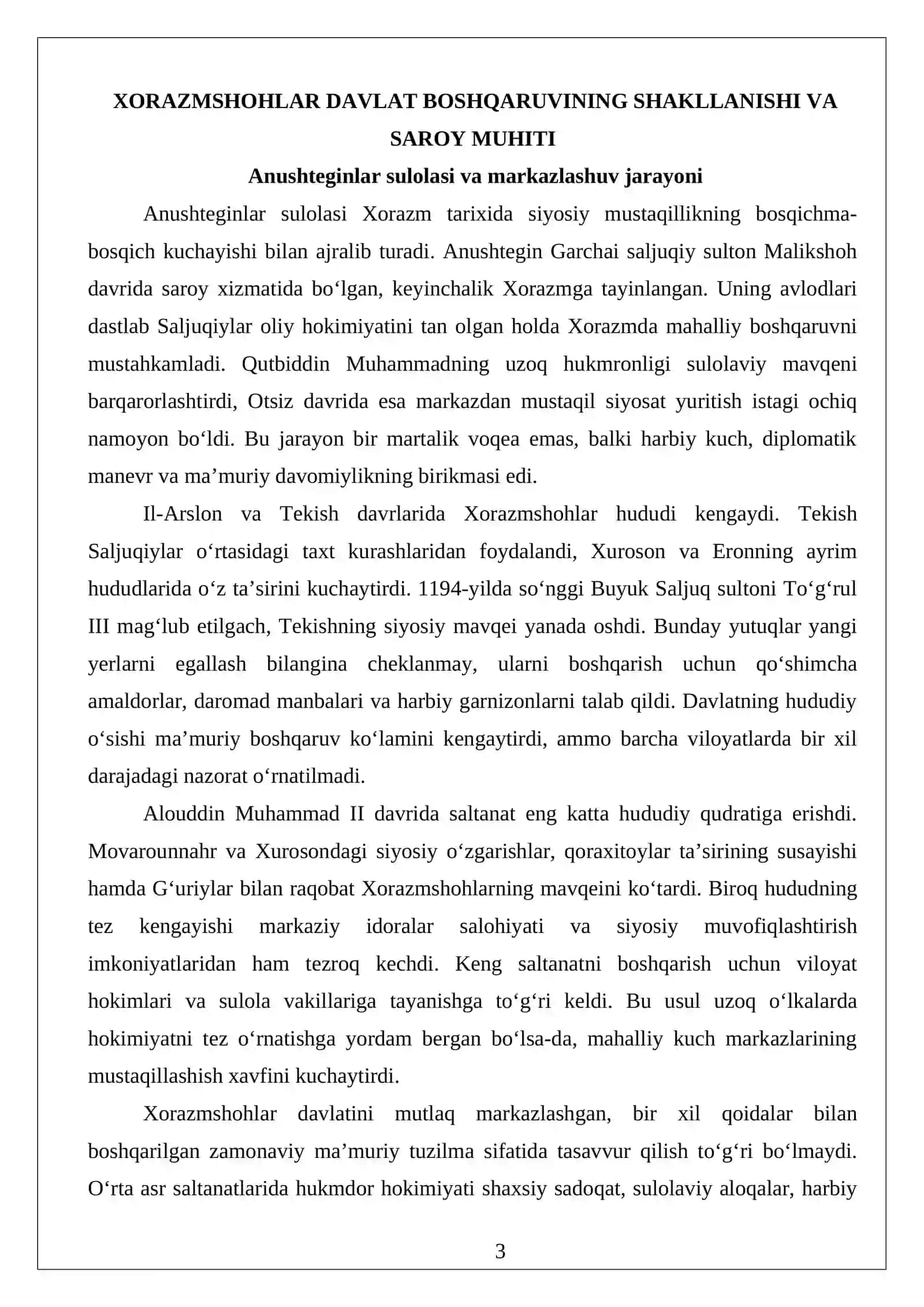 XORAZMSHOHLAR DAVLATIDA SAROY BOSHQARUVI, AMALDORLAR VA HARBIY-MA’MURIY TIZIM 3