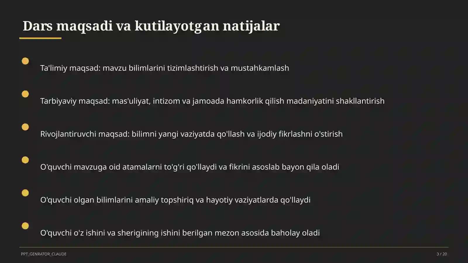 Sinf soati va tarbiyaviy tadbirlar (1– 11) — o'qituvchilar uchun 3