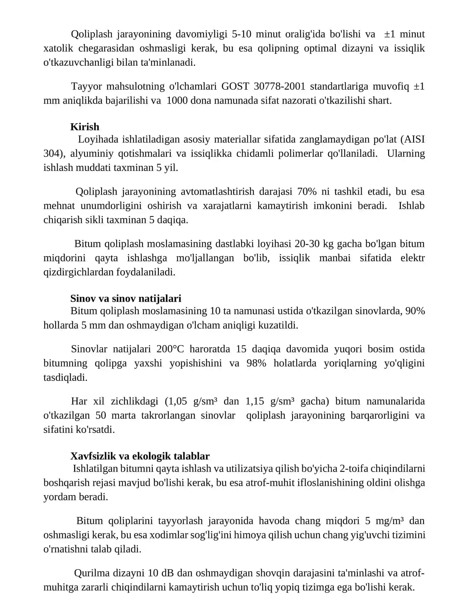 Neft bitumini qoliplovchi qurilma tanasi loyixasi 3