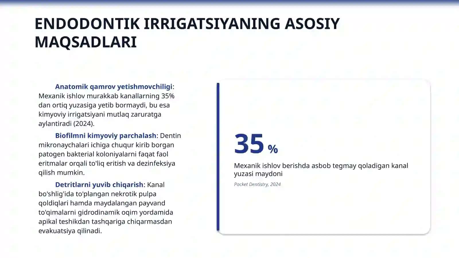 Endodontiya fanidan:Ildiz kanallariga tibbiy ishlov berishda qo'llaniladigan suyuqliklar 3