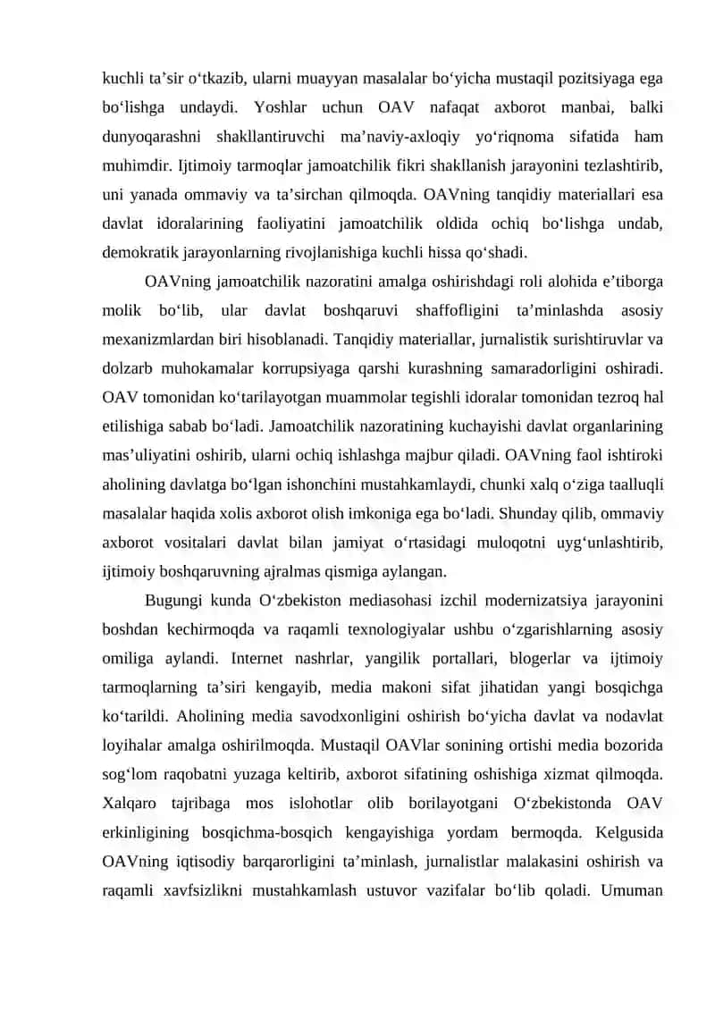 O‘zbekiston Respublikasida ommaviy axborot vositalarining faoliyati 3