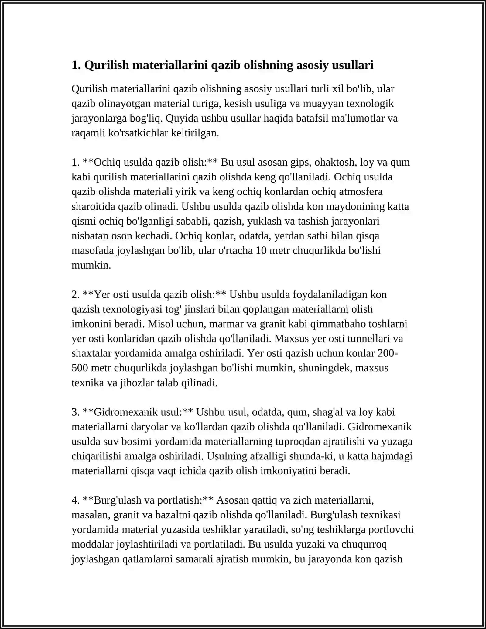 MUSTAQIL ISH Mavzu: QURULISH MATERIALLARINI QAZIB OLISH TEXNOLOGIYASI 3