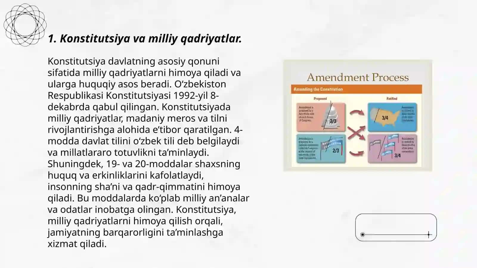 Konstitutsiyada jahon konstitutsiyaviy rivojlanish tajribalari hamda milliy qadriyatlarning aks etishi 3