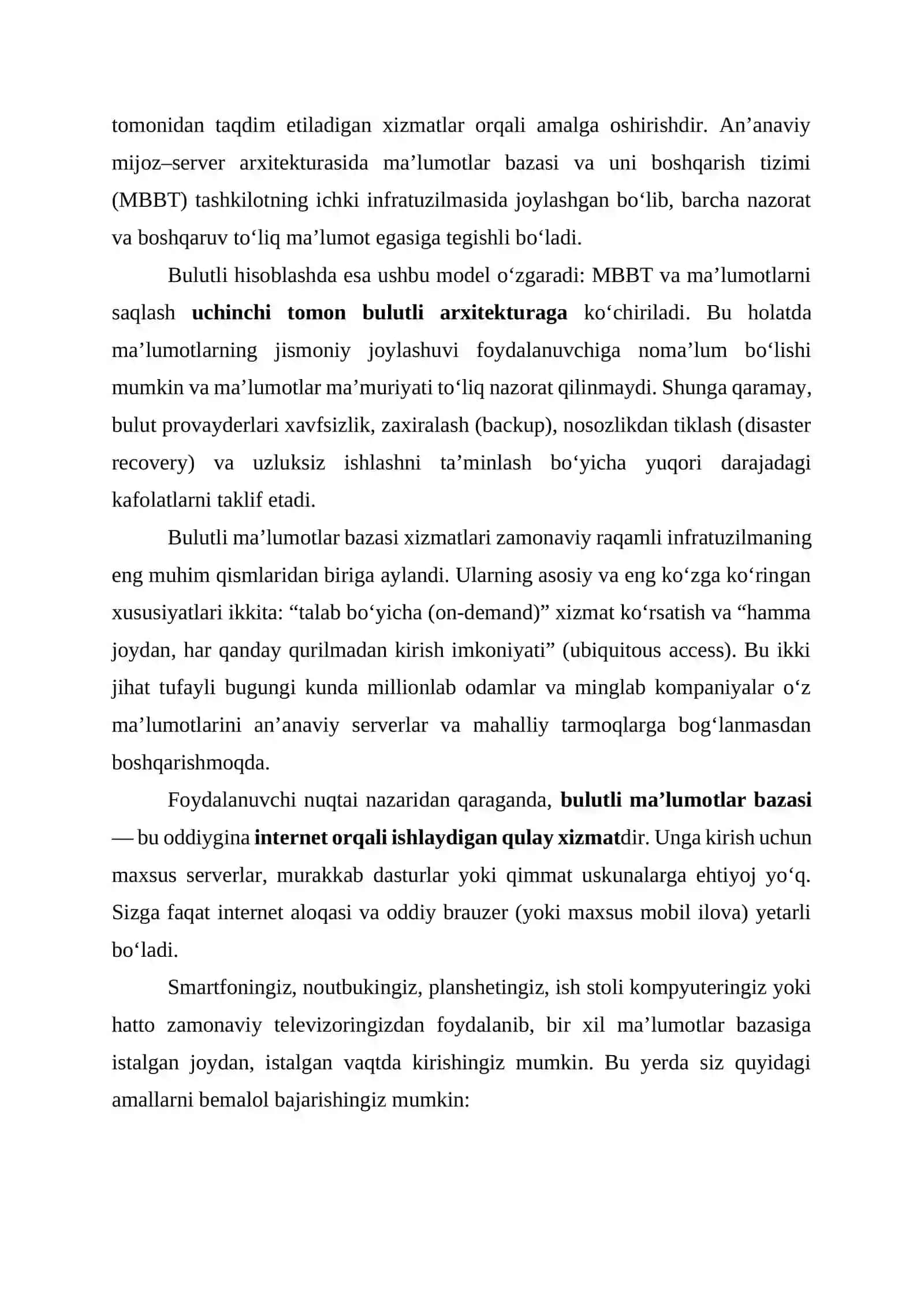 BULUTDA MA’LUMOTLAR BAZASI XIZMATLARIGA KIRISH 3
