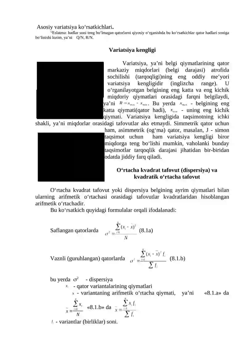 O'rtacha miqdorlar va variatsiya ko'rsatkichlari 3