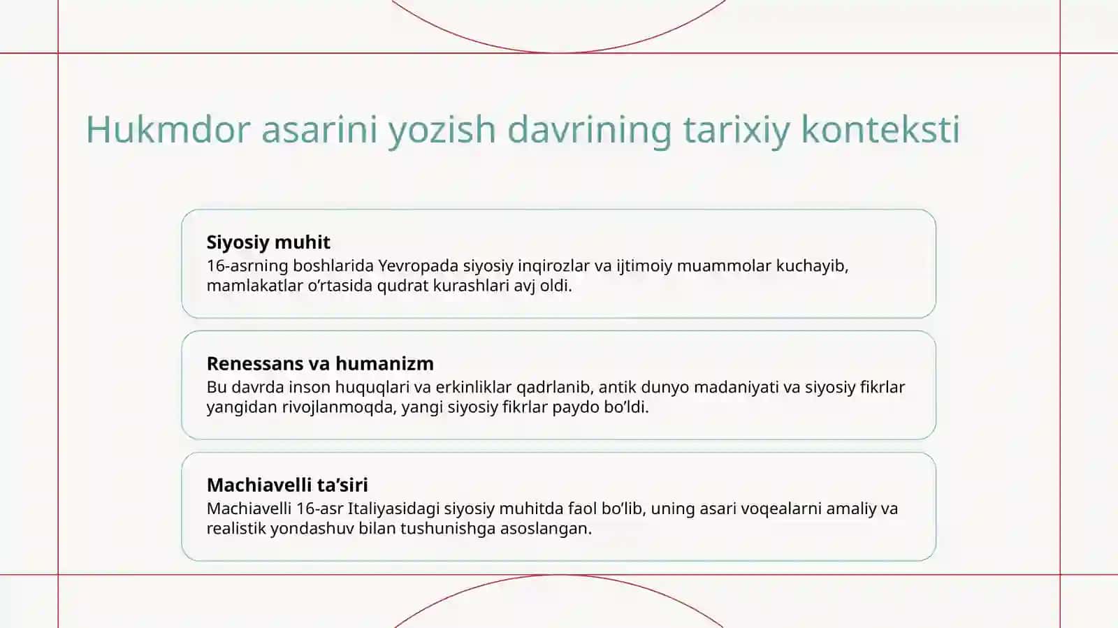 Machi Avelliyning "Hukumdor asarini" tahlil etish 3