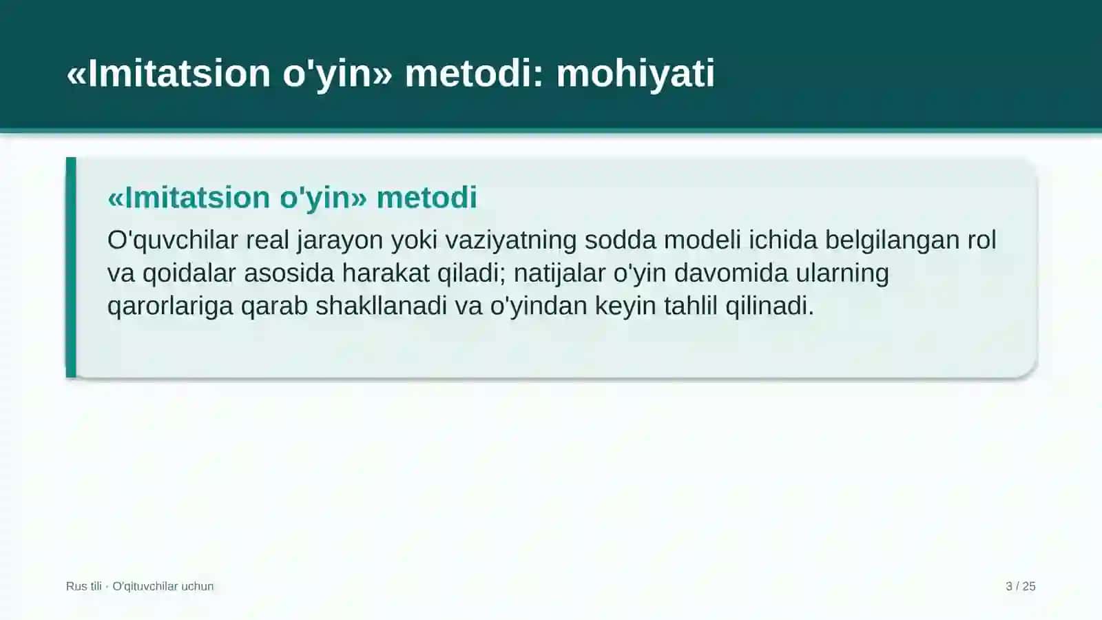 rus tili darslarida imitatsion o'yin metodidan foydalanish 2928 3