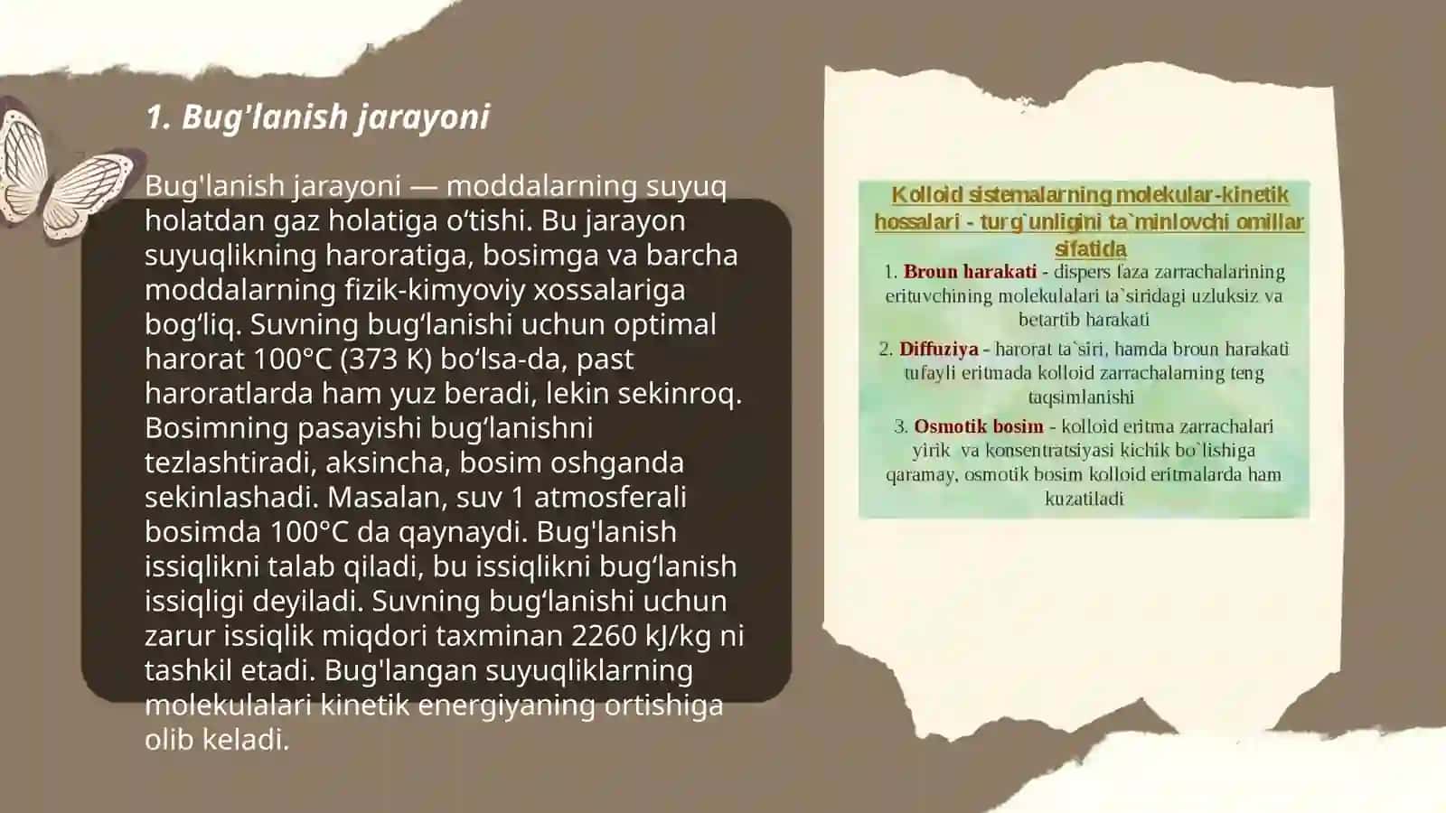 Suyuqlikning bugʻlanish va qaynash.Osmotik bosim 3