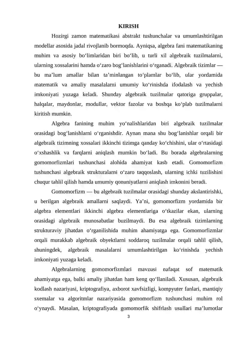 Algebralarning gomomorfizmlari 3