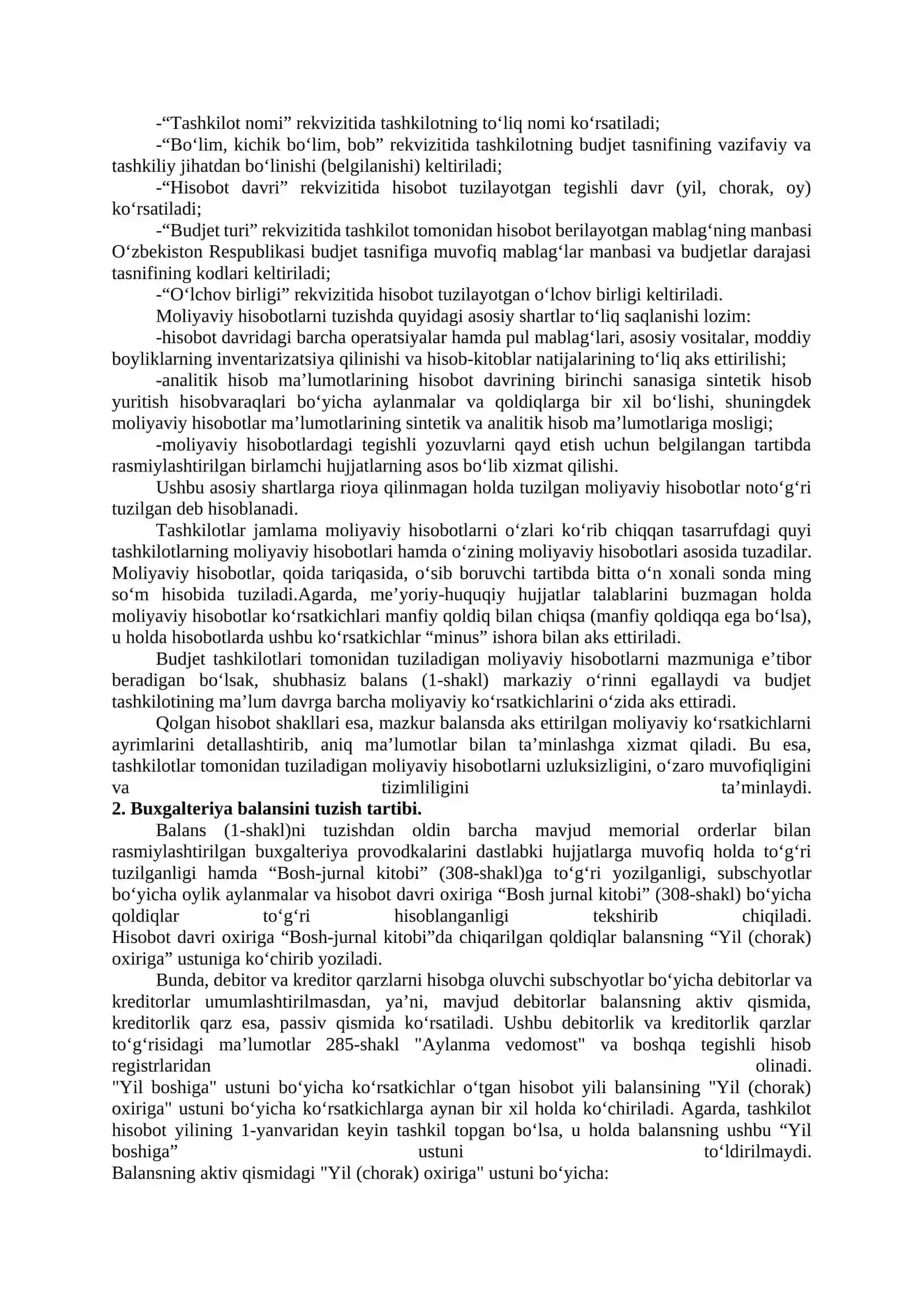 Byudjet TASHKILOTLARIDA MOLIYAVIY HISOBOTLAR, ULARNI TUZISH, TASDIQLASH HAMDA TAQDIM QILISH TARTIBI 3