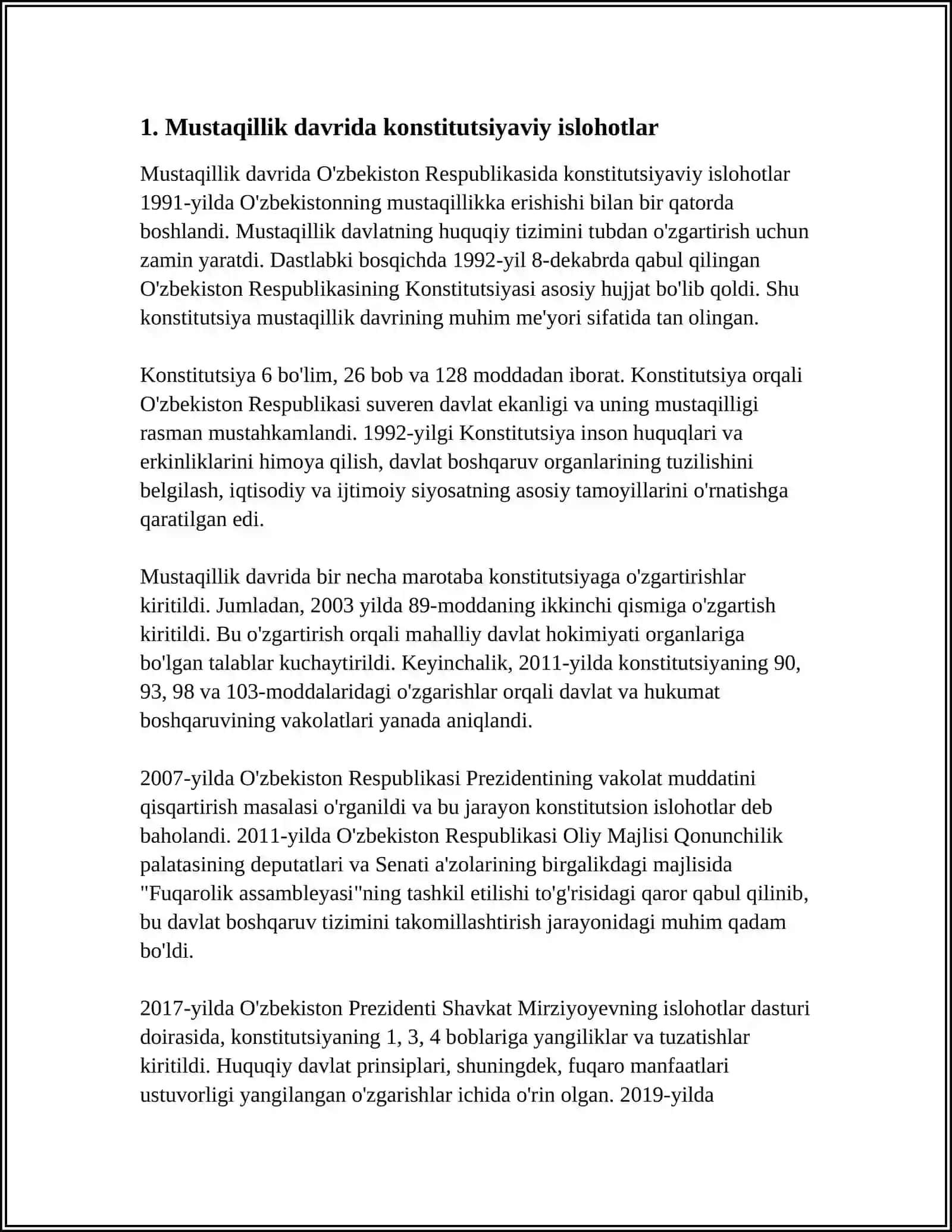 MUSTAQILILK YILLARIDA DAVLAT BOSHQARUV TIZIMIDA AMALGA OSHIRILGAN ISLOHOTLAR 3