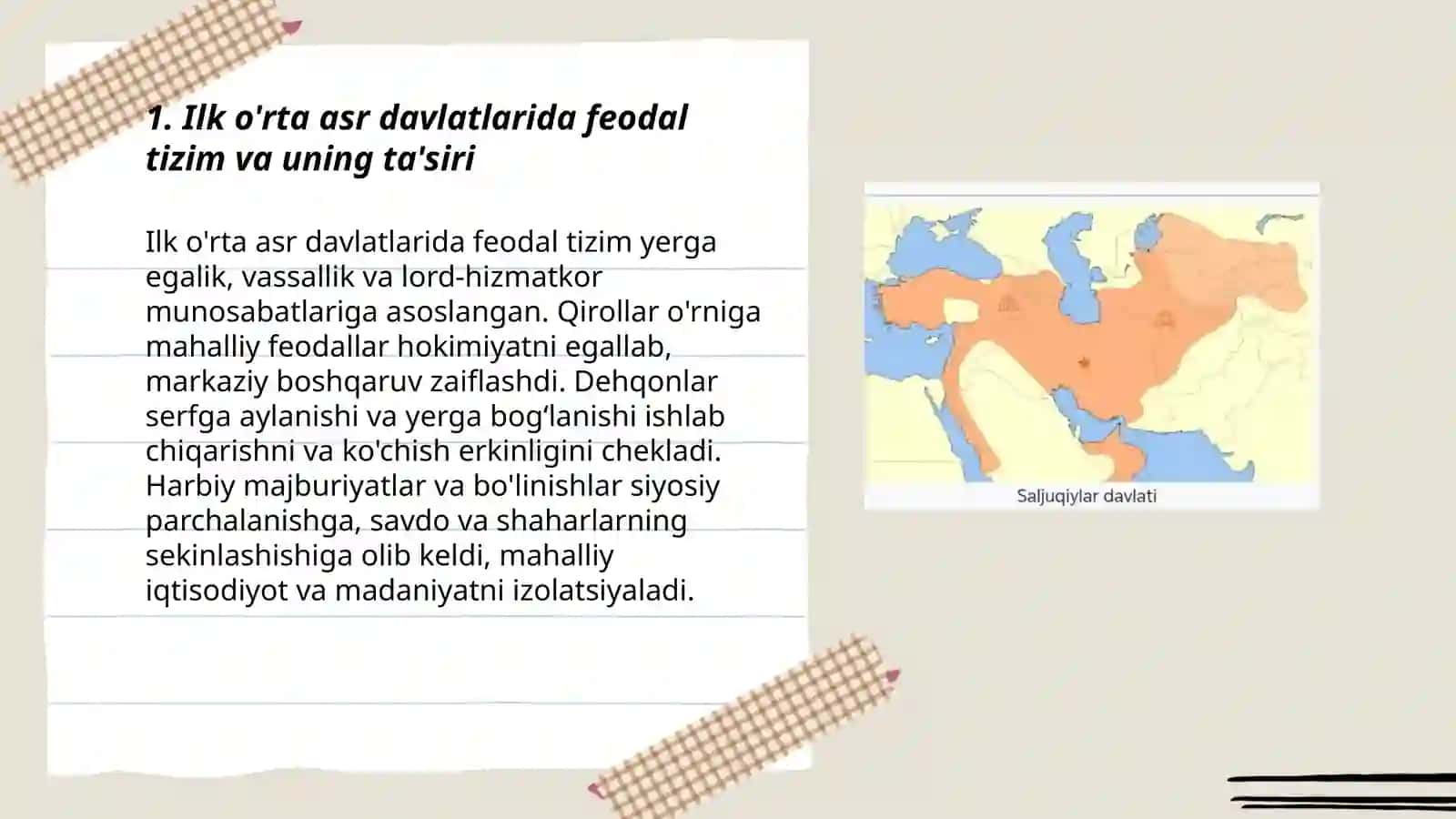 Ilk o'rta asr davlatlari taraqqiyot va tanazzuli sabablari. Saljuqiylar va Amerika o'rta asrlarda 3