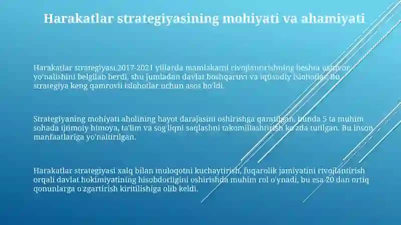 Oʻzbekiston respublikasini rivojlantirishda harakatlar strategyasining tutgan oʻrni 3