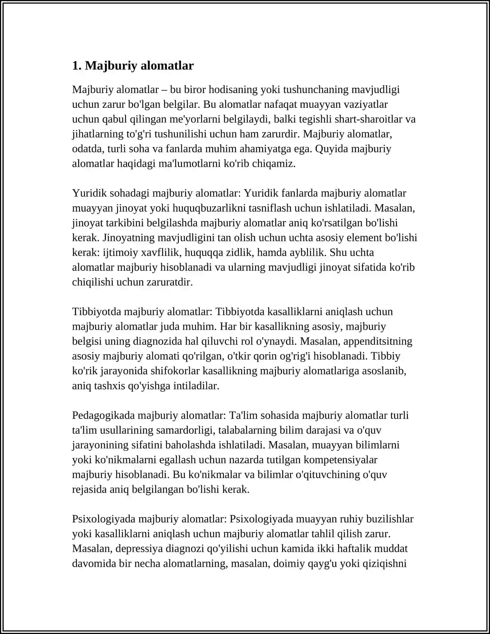 MAJBURIY, QOʻSHIMCHA, IXTIYORIY ALOMATLAR. PSIXOPATOLOGIYADA SINDROM TUSHUNCHASI. KENGAYTIRILGAN VA ABORTIV SINDROMLAR 3