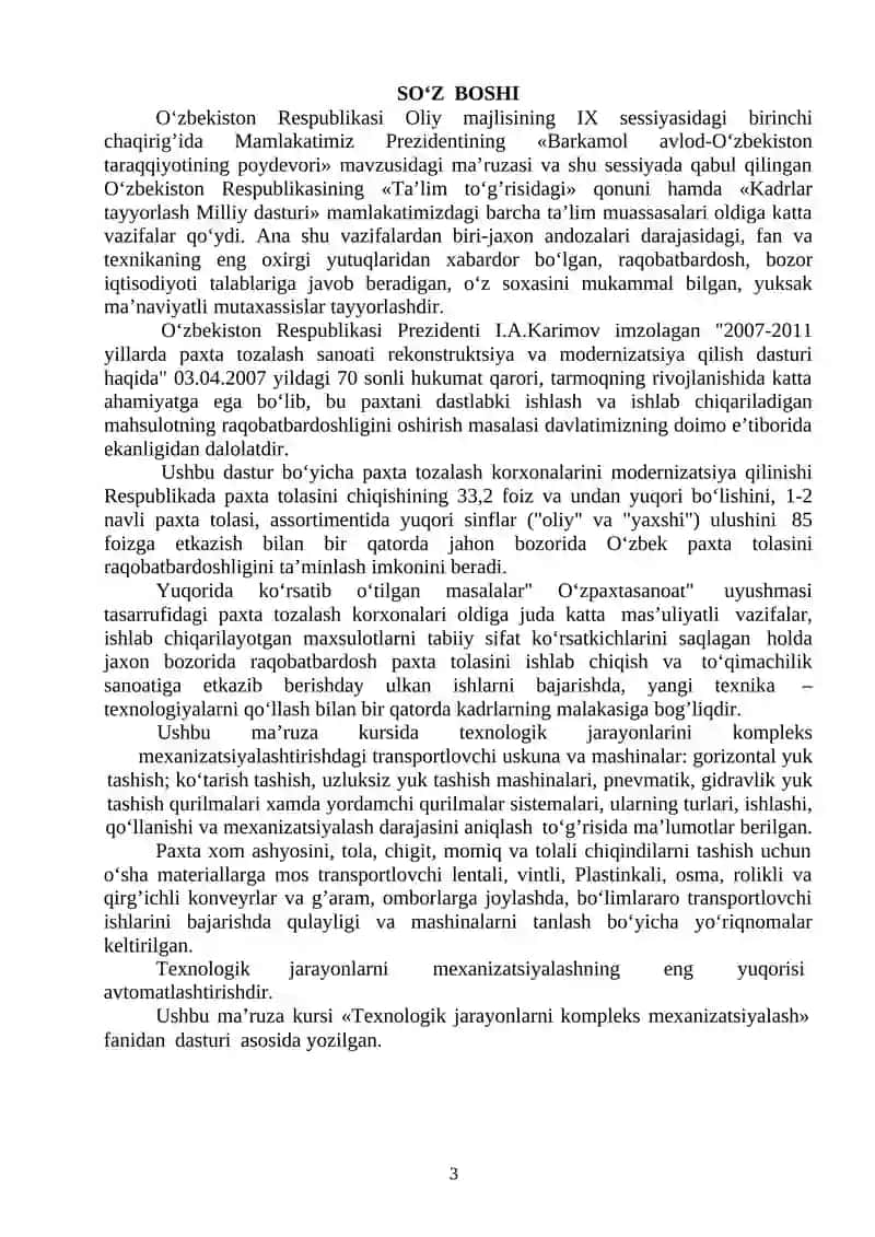 Texnologik jarayonlarini kompleks mexanizatsiyalash 3