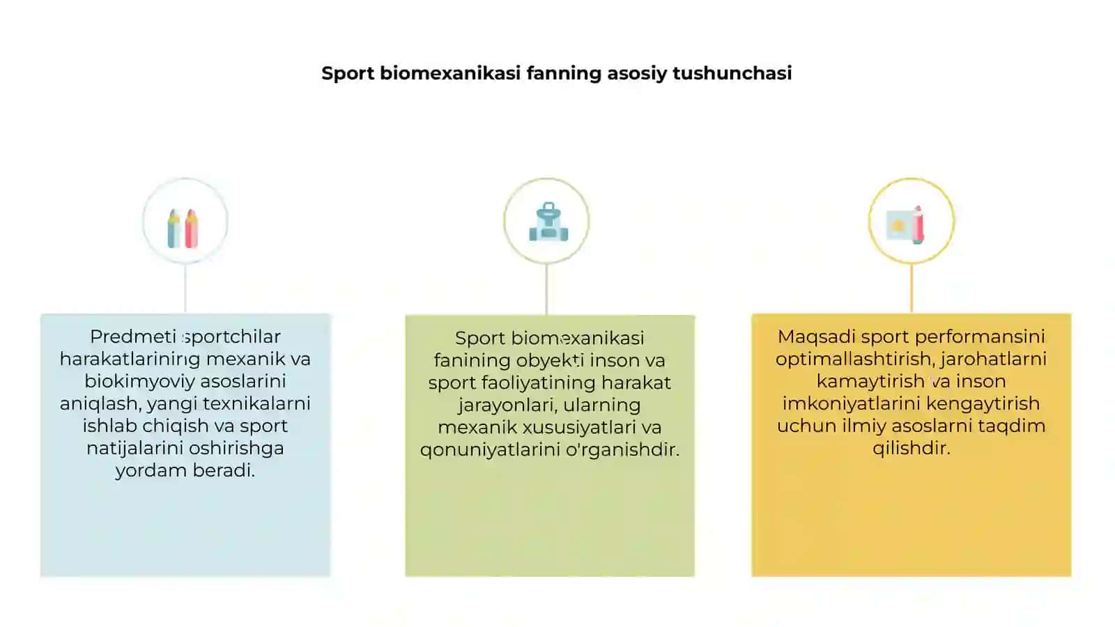 Sport biomexanikasi fanining obyekti, predmeti,maqsadi va vazifalari 3