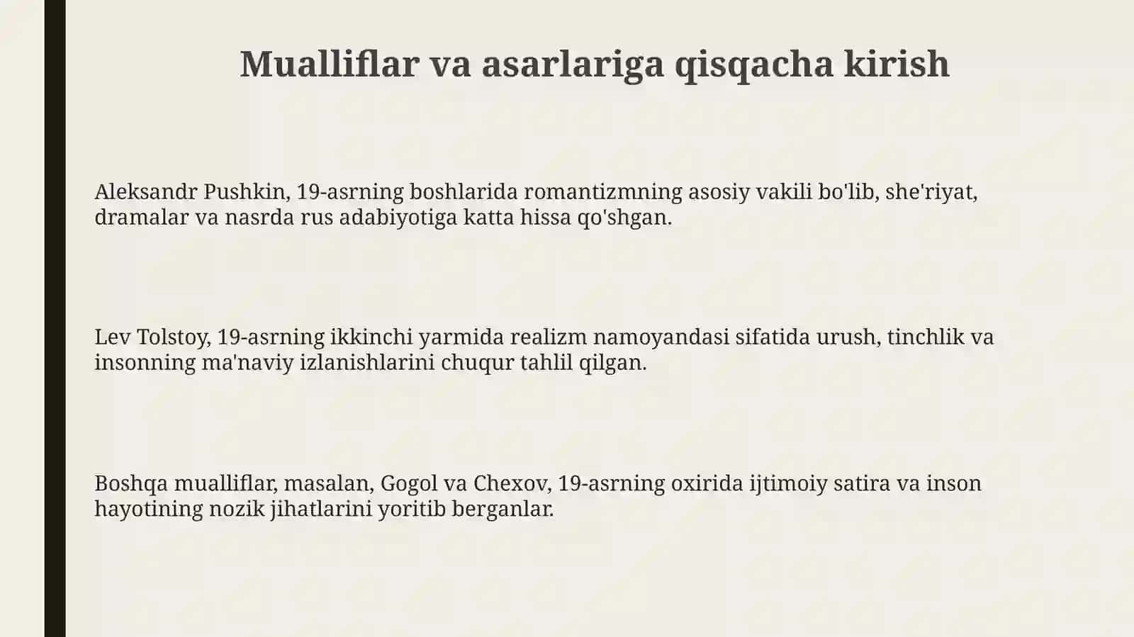 Pushkin,L.Tolstoyning ijod mahsullari bo‘yicha tahliliy taqdimotlar 3