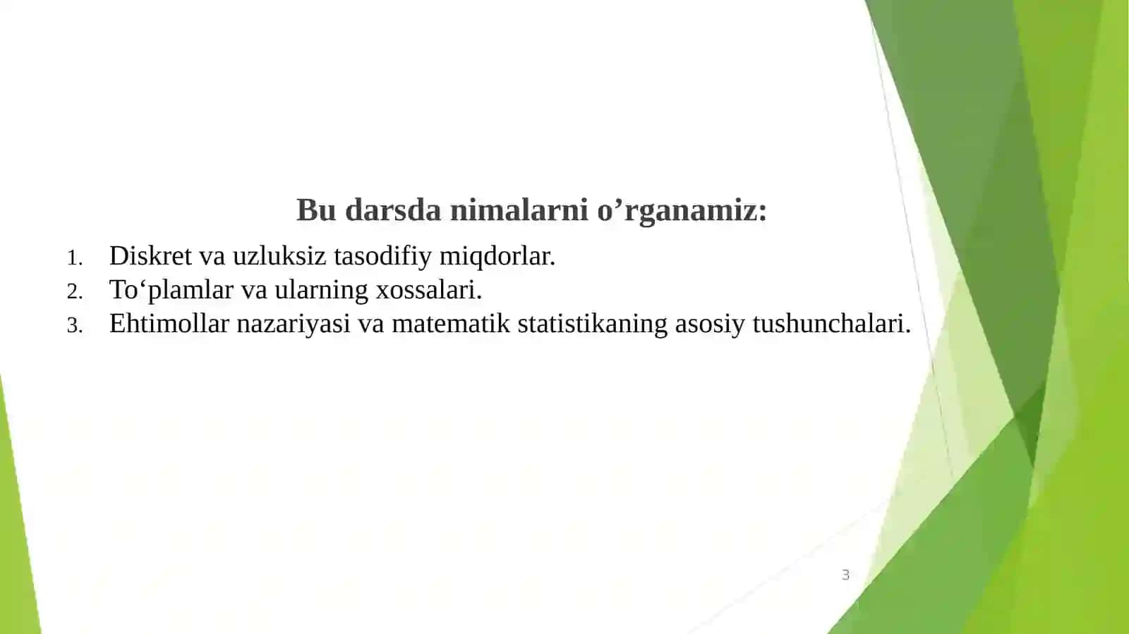 Ekonometrikada ehtimollar nazariyasi va matematik statistikaning asosiy tushunchalari 3