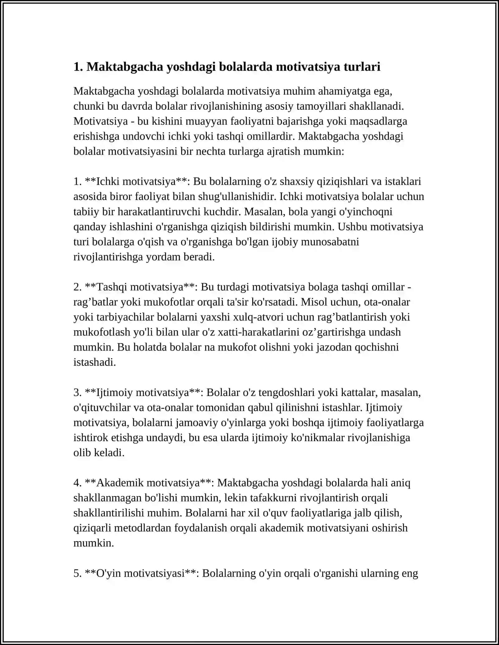 MAKTABGACHA YOSHDAGI BOLADA XULQ ATVOR MOTIVLARINING RIVOJLANISHI VA O'ZIGA BAHO BERISH SHAKLLARI 3