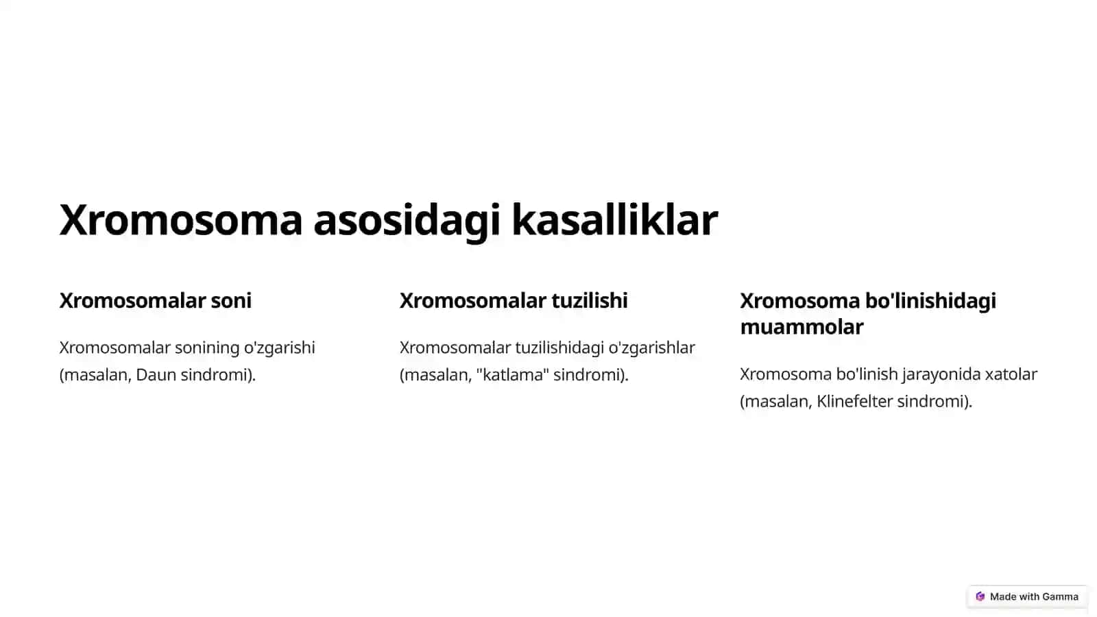 Irsiy kasalliklar va ularning klassifikaciyasi. Xromosoma kasalliklari 3