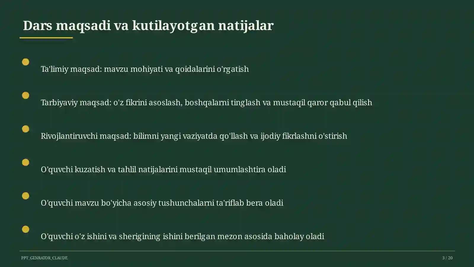 Ta'limiy maqsad: mavzu mohiyati va qoidalarini o'rgatish 3