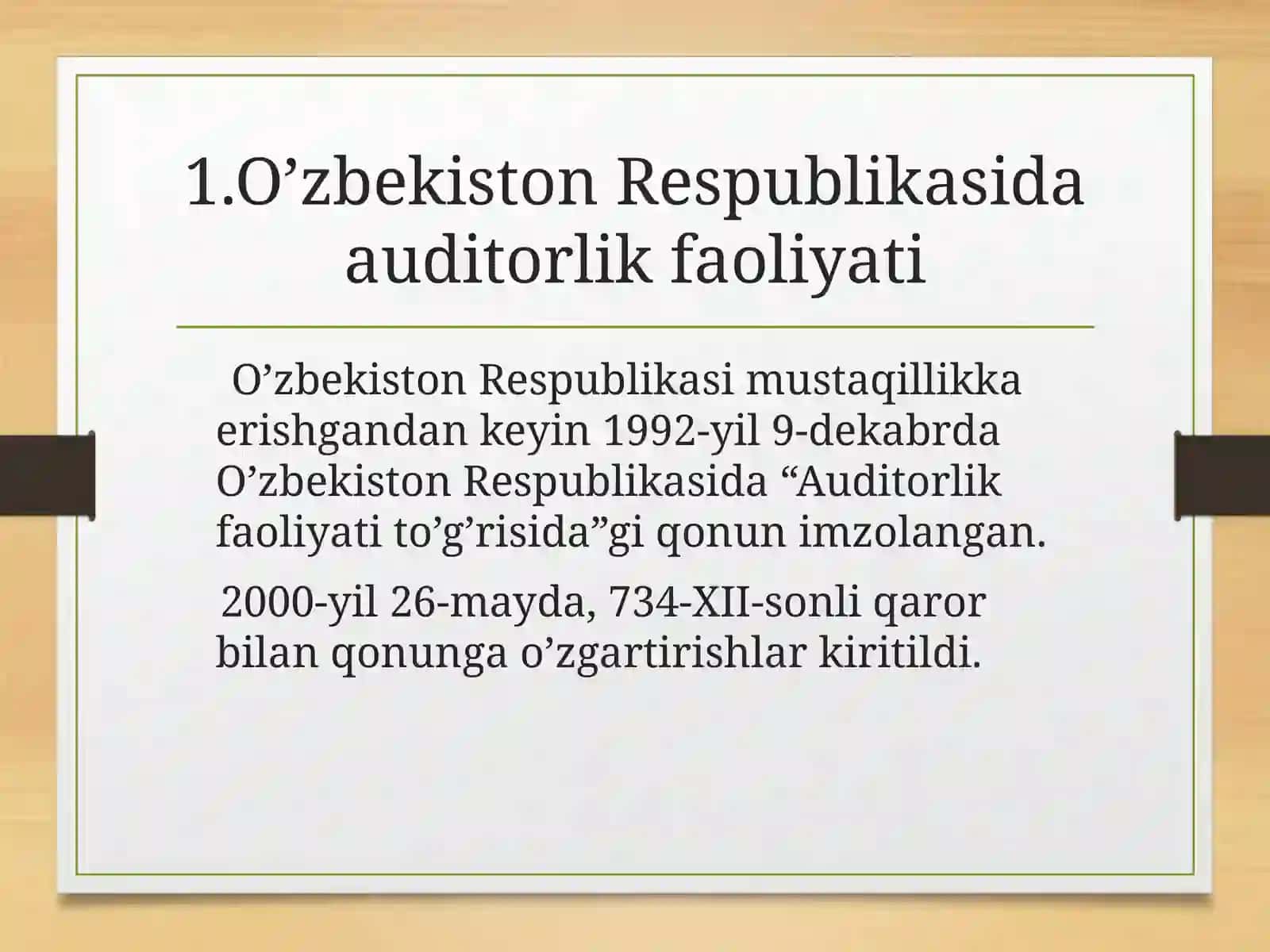 O’ZBEKISTON RESPUBLIKASI MOLIYAVIY NAZORAT TIZIMIDA AUDITNING TUTGAN O`RNI 3