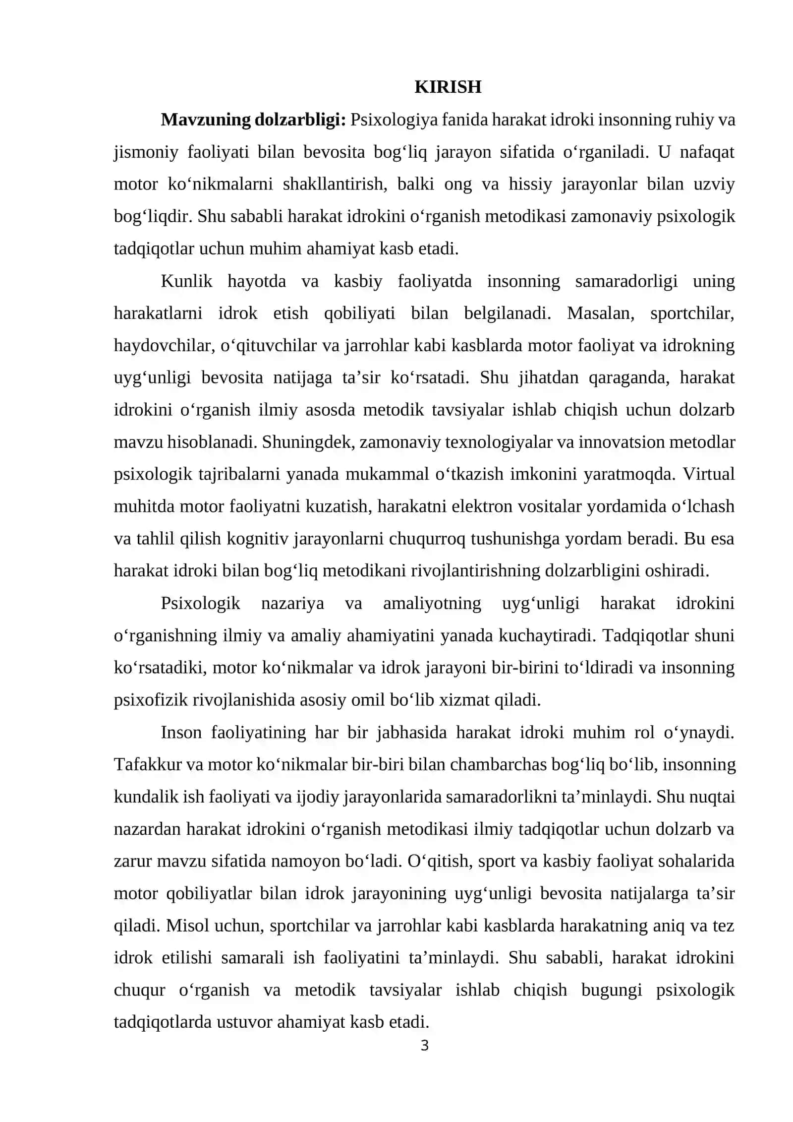 Harakat idrokini o’rganish metodikasi. KURS ISHI 3