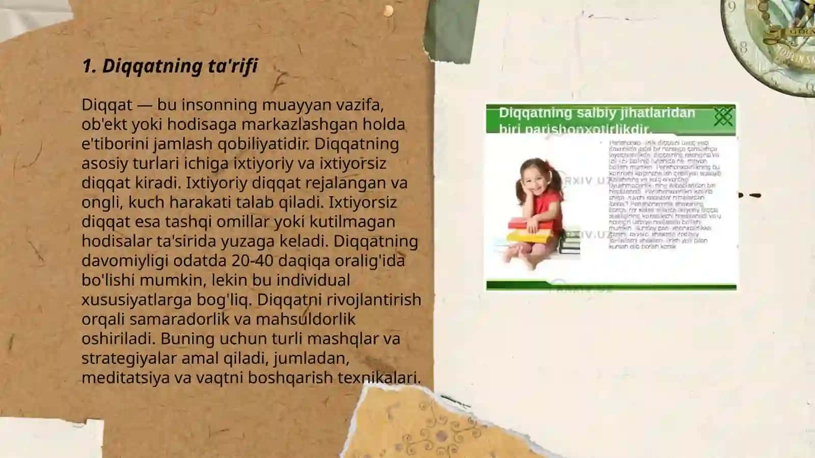Diqqatning asosiy xususiyatlari va ularning eksperimental taqiq qilinishi 3