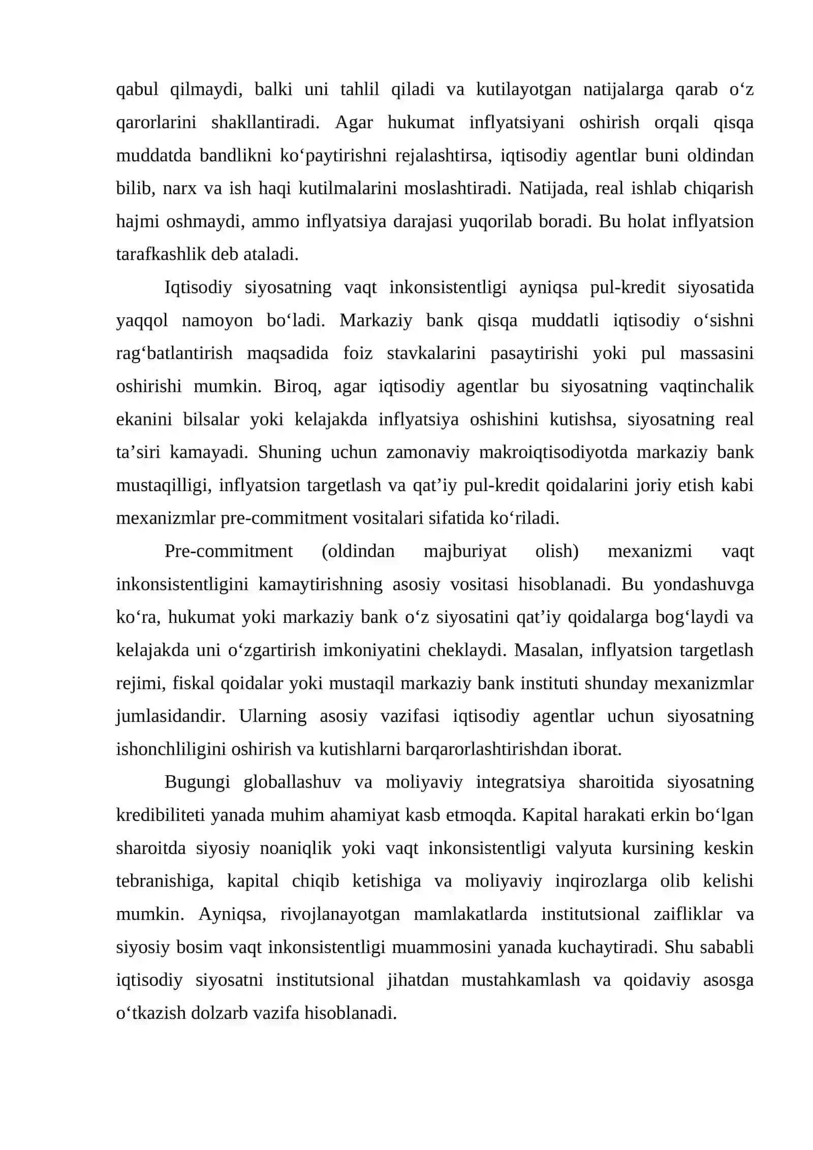Iqtisodiy siyosatning vaqt inkonsistentligi va pre-commitment muammolari 3
