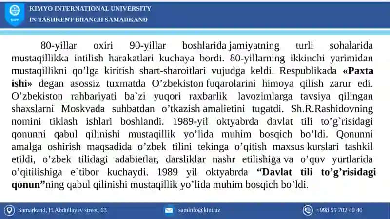 "O’ZBEKISTONNING ENG YANGI TARIXI" 3
