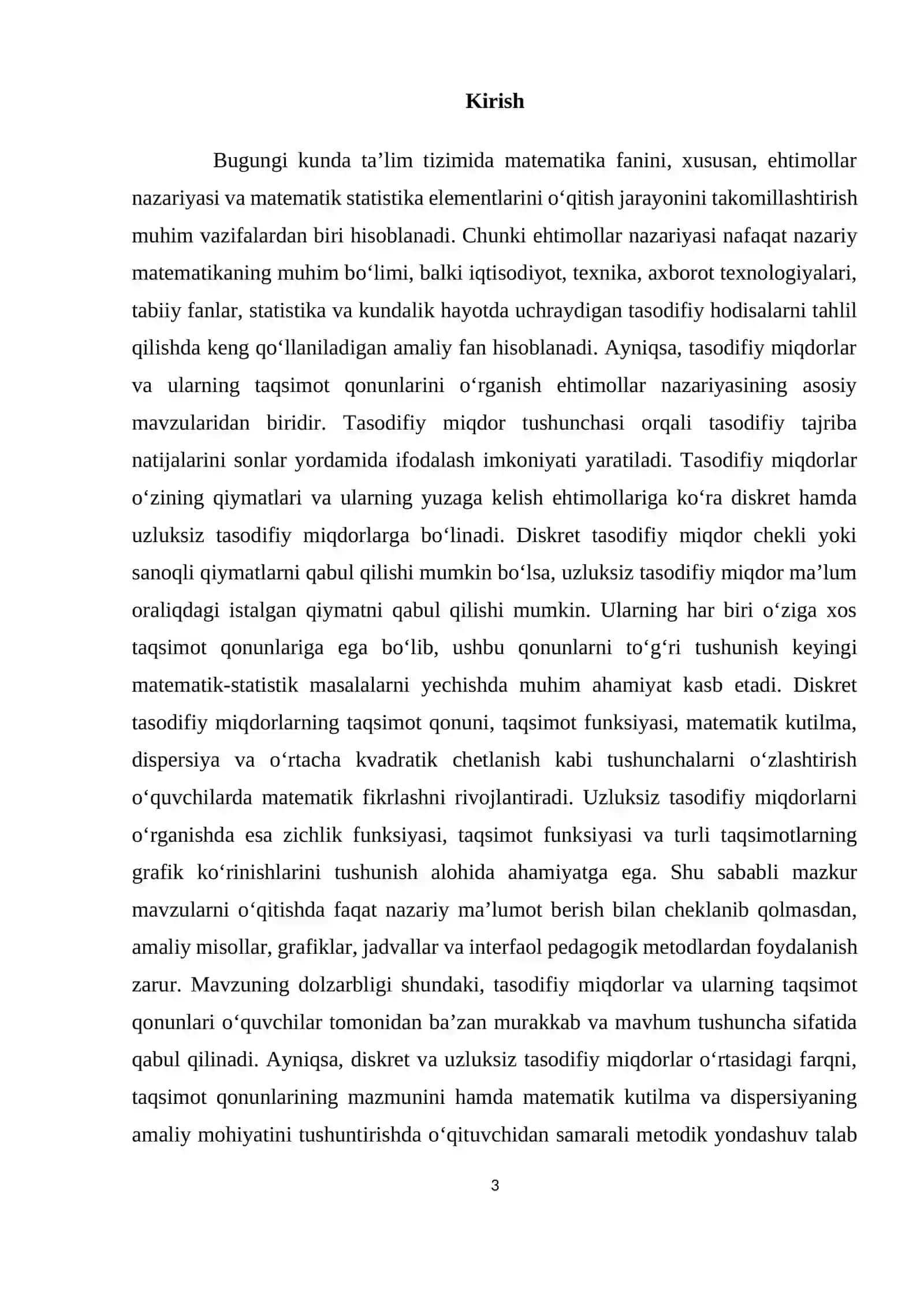 Diskret va uzluksiz tasodifiy miqdorlar hamda ularning taqsimot qonunlarini oʻqitish metodikasi 3