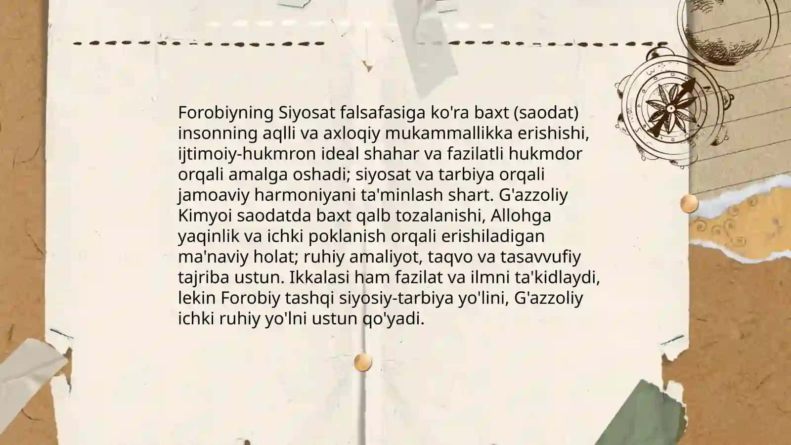 Abu Nasr Forobiy va G'azzoliyning falsafa ilmiga oid qarashlarini qiyosiy tahlil etish (Forobiyning "Siyosat falsafasi" va G'azzoliyning "Kimyoi saodat" asarlari asosida 3
