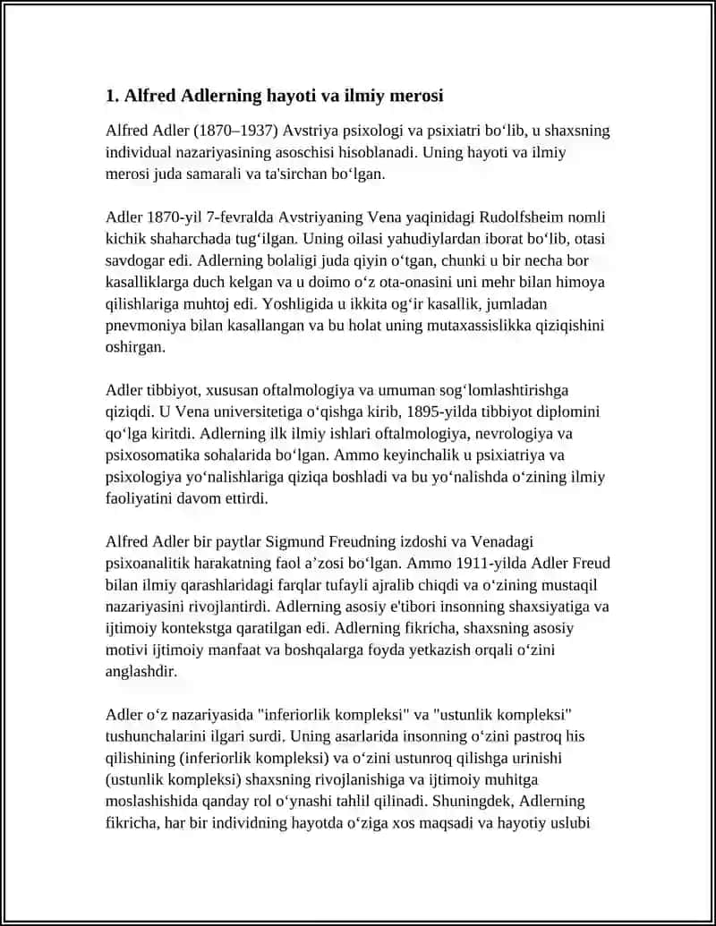 ALFRED ADLER. SHAXSNING INDIVIDUAL NAZARIYASI 3