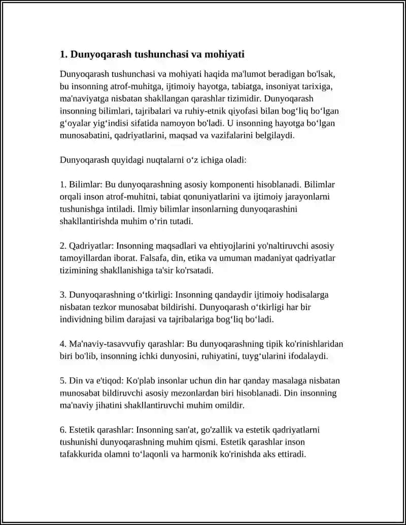 DUNYOQARASHNING MOHIYATI TUZILISHI VA ASOSIY FUNKSIYALARI 3