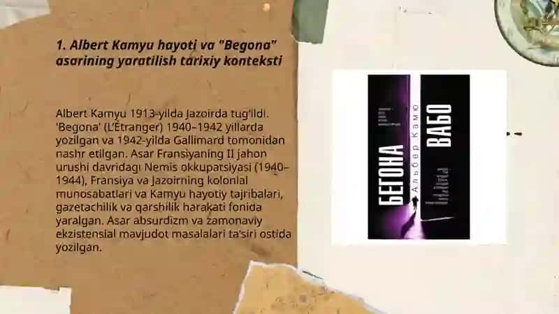 Kamyu hayoti va ijodi,, Begonaʼʼ asari 3