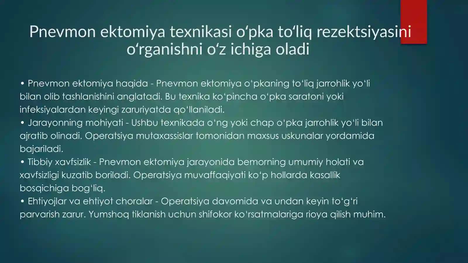 Pnevmonektomiya, Lobektomiya, Segmentektomiya Teknikasi 3