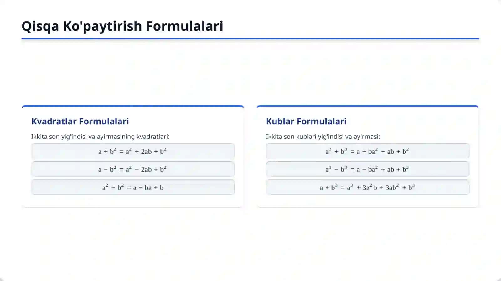 Matematik Formulalar To'plami 3