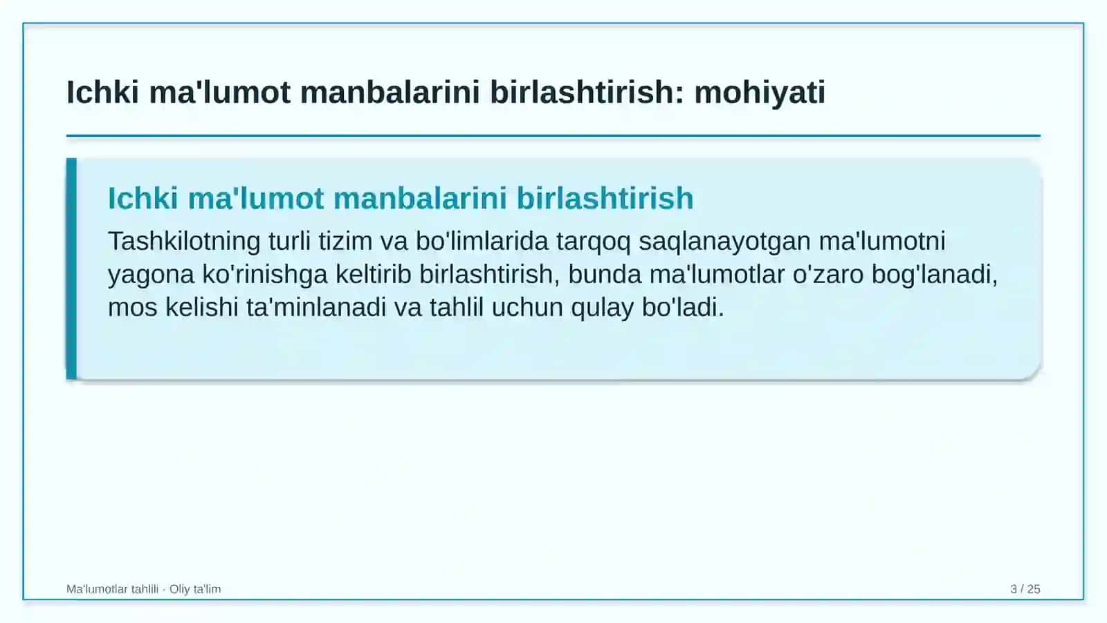 Buyurtmaxonalarda ichki ma'lumotlar manbalarini birlashtirish 3