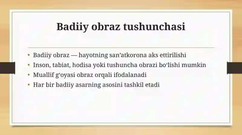 "Badiiy obraz xususiyatlari"  taqdimot (slayd) 3